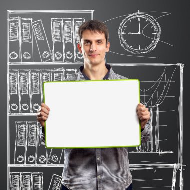 Male with write board in his hands clipart