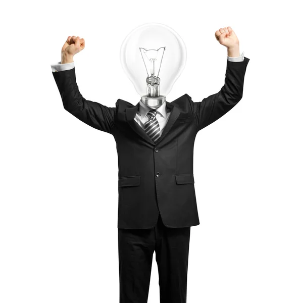 Лампа-голова бізнесмен з руками вгору — стокове фото