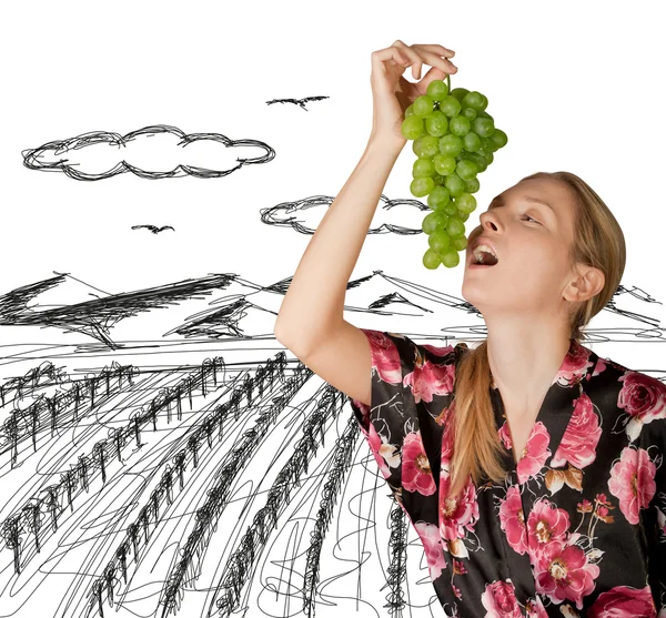 Kobieta z winogron — Zdjęcie stockowe