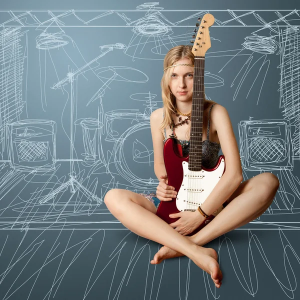弹吉他的女孩 — 图库照片