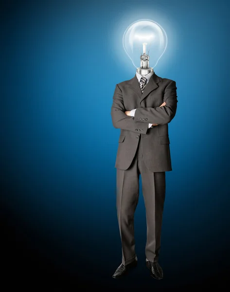 Obchodník s hlava svítilny mají nápad — Stock fotografie