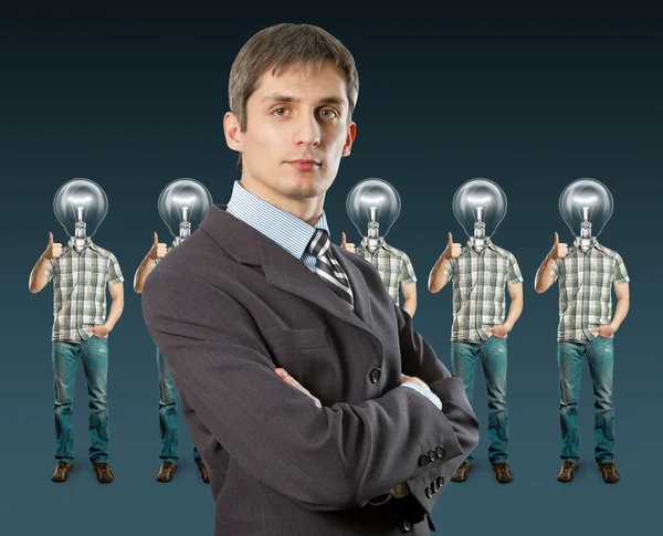 Lamp head businesspeople shows well done — Stock Photo, Image