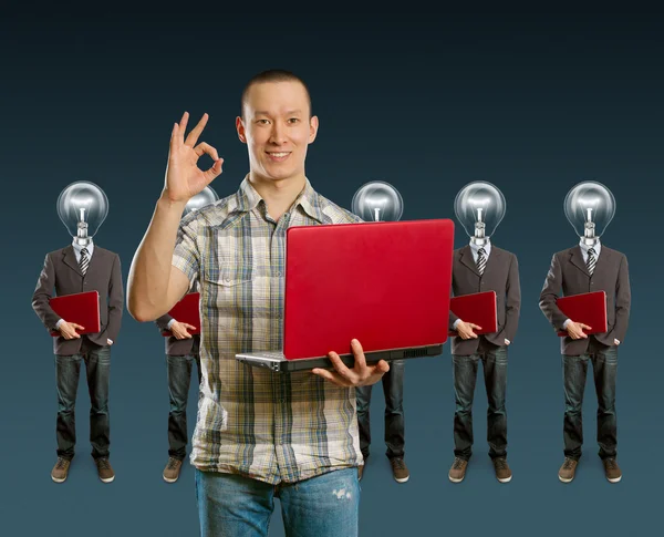 Φανός κεφάλι επιχειρηματίες με laptop — Φωτογραφία Αρχείου