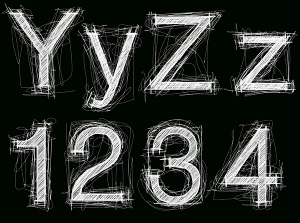 Esboço letras e números com lápis novo — Fotografia de Stock