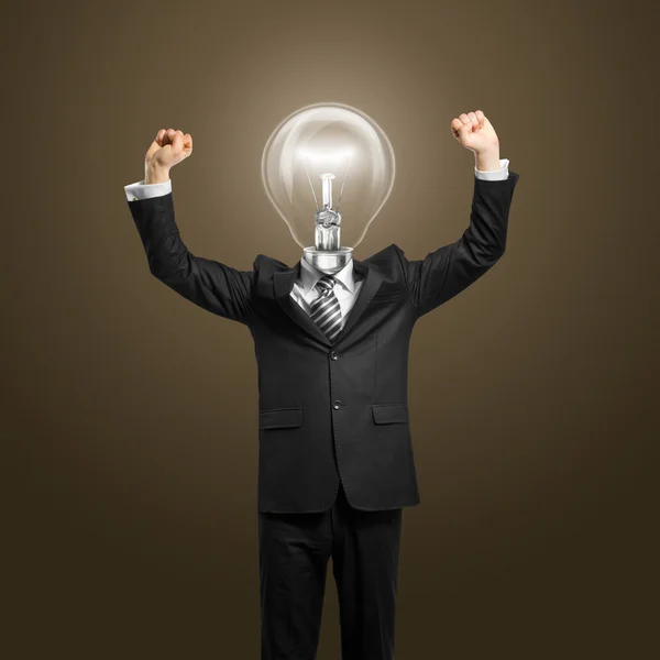 Lamp-head businessman with hands up Royalty Free Stock Images