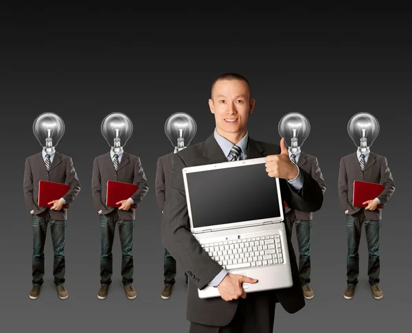 Lampenkopf Geschäftsleute mit Laptop — Stockfoto