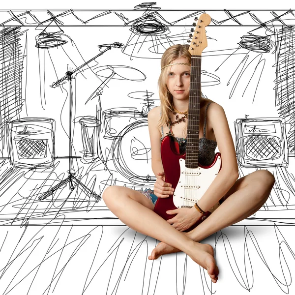 Mädchen mit der Gitarre — Stockfoto