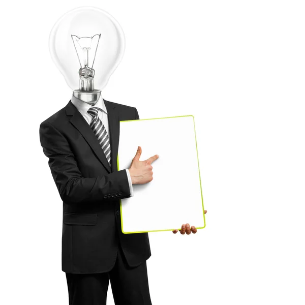 Lampa hlava podnikatel s prázdnou zápis Rada — Stock fotografie