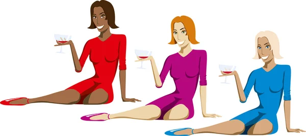 Women with glass of wine — Stock Vector