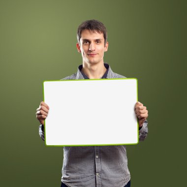 Male with write board in his hands clipart