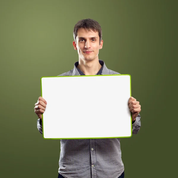 Masculino com quadro de escrita em suas mãos — Fotografia de Stock
