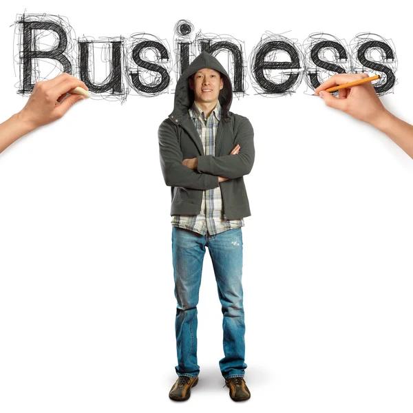 Skica slovo podnikání s podnikatel — Stock fotografie