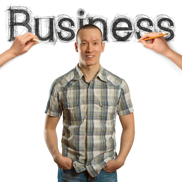 Bosquejo palabra negocio con hombre de negocios — Foto de Stock