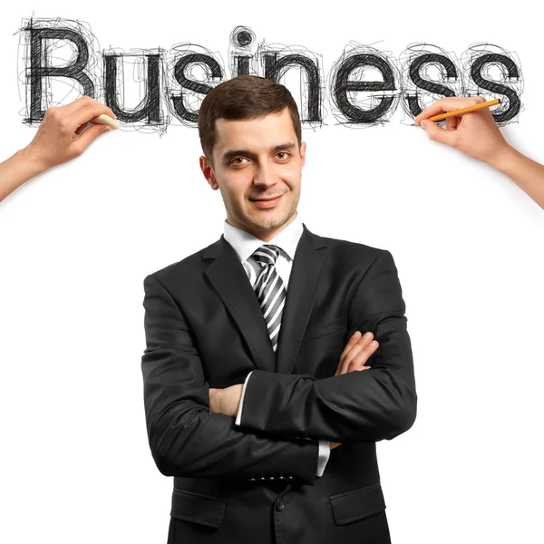 Skizze Wort Geschäft mit Geschäftsmann — Stockfoto