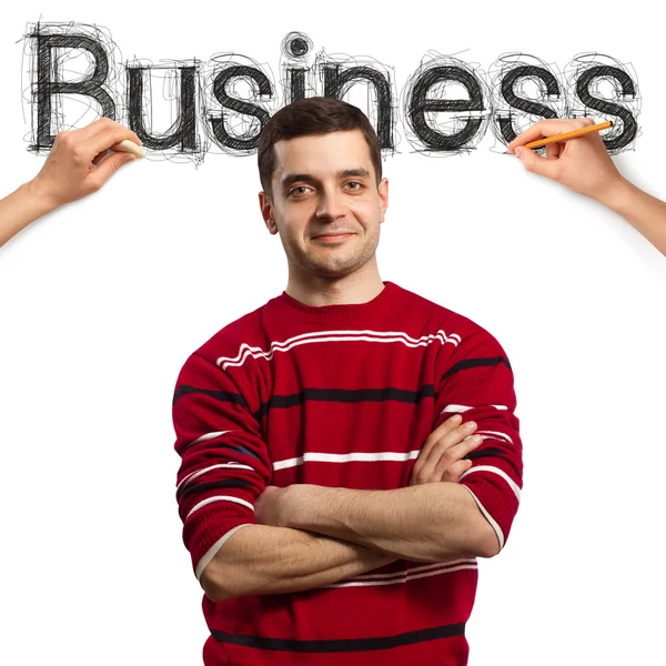 Negócio de palavra de esboço com homem de negócios — Fotografia de Stock