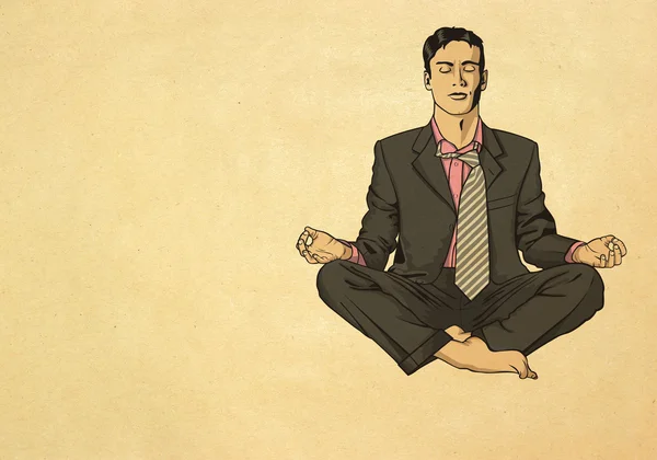 Бізнесмен в лотосі позує медитуючи — стокове фото