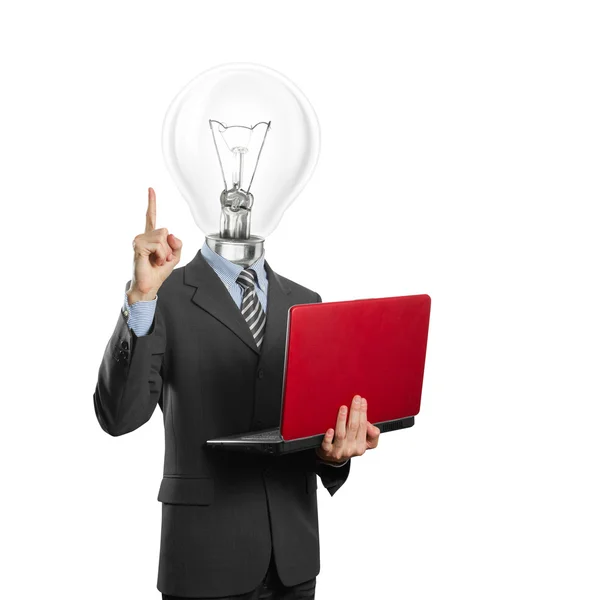 Lampa biznesmen głowa z laptopa — Zdjęcie stockowe