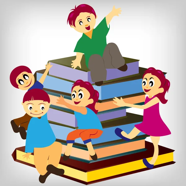 Crianças e livros — Vetor de Stock