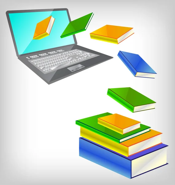 Laptop e livros — Vetor de Stock
