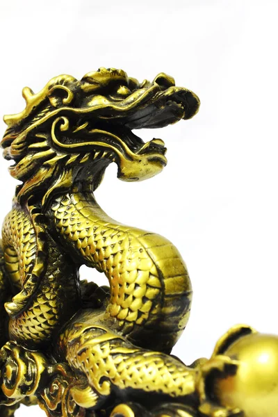 Золотий дракон на білому тлі — стокове фото