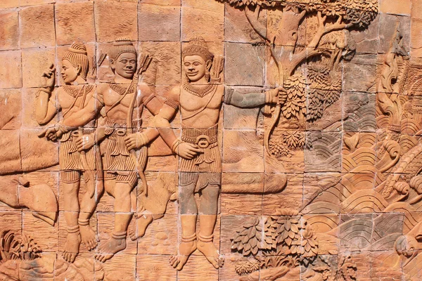 Tradycyjnej tajskiej sztuki na ścianie — Zdjęcie stockowe