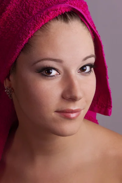 Girl with a red towel — Stock Photo, Image