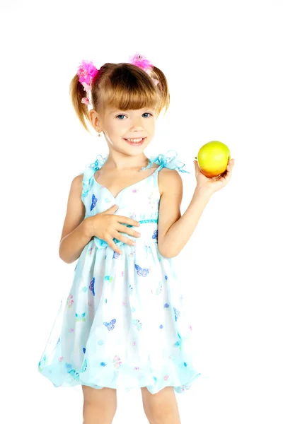 Little girl in blue dress — Stock Photo, Image