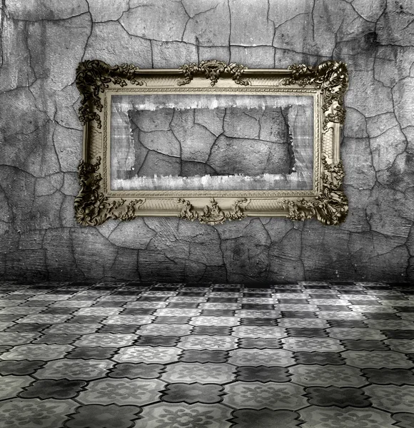 Gümüş duvara oyulmuş yaldızlı çerçeve — Stok fotoğraf