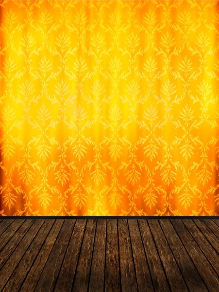 オレンジ色のダマスク織壁紙とビンテージ ルーム — ストック写真