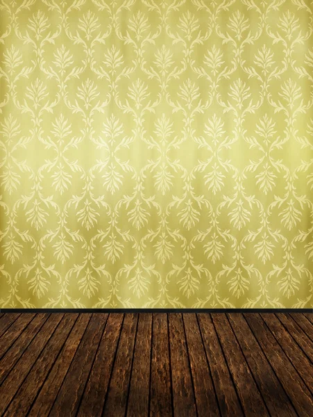 Vintage room with golden damask wallpaper — Stock Photo, Image