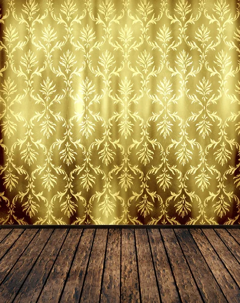 Retro background vintage room floral wallpaper and wooden parquet — Stock Photo, Image