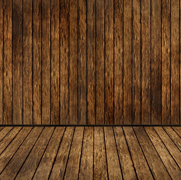 Brun anläggning trä hörnrum och golv — Stockfoto