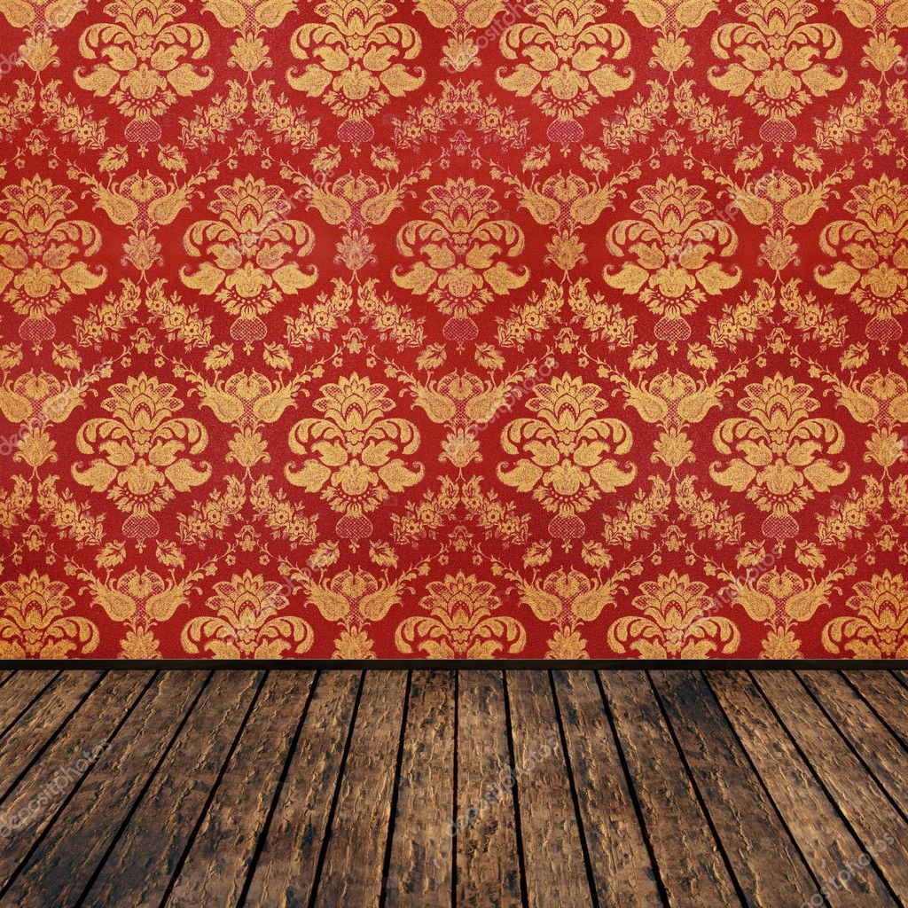 Retro Background Vintage Room Floral Wallpaper And Wooden Parquet