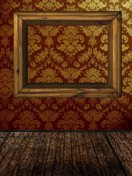 Habitación Vintage con papel pintado de damasco dorado —  Fotos de Stock