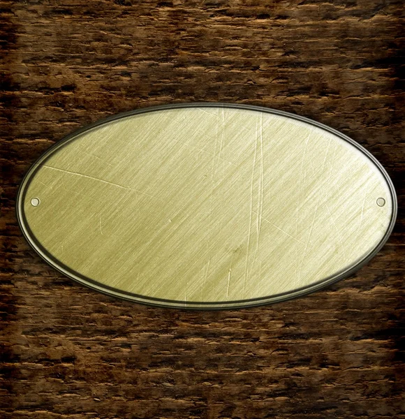 Segno di metallo su legno fondo tavola — Foto Stock