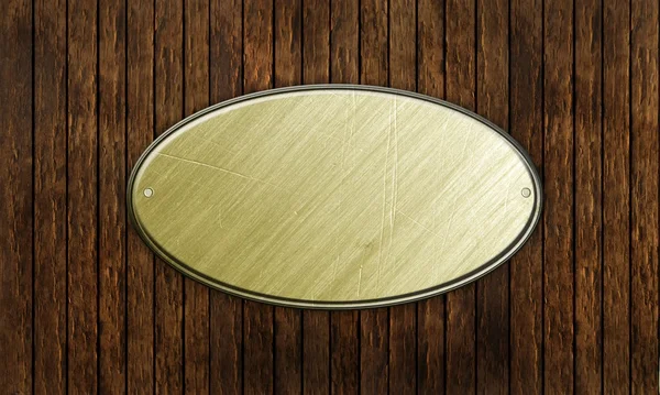Panneau métallique sur fond de planche de bois — Photo