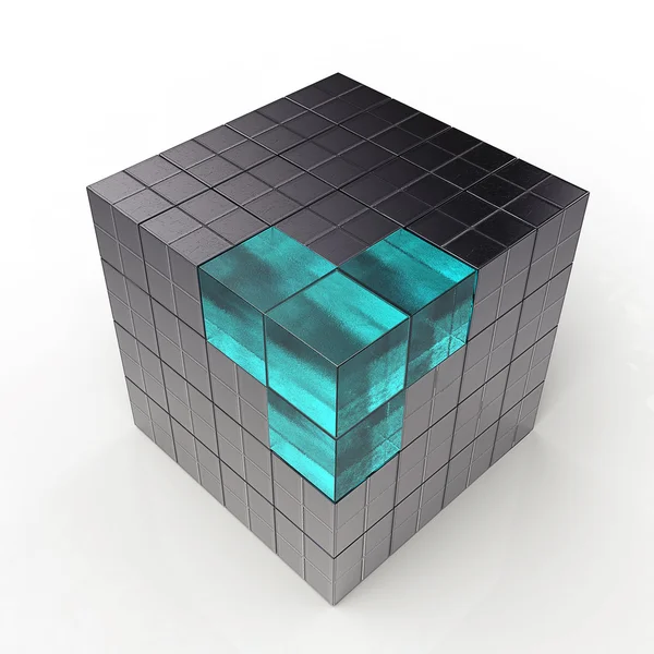 Чёрный трёхмерный футуристический куб — стоковое фото