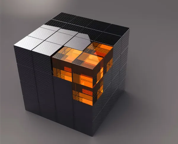 Svart 3d futuristiska kub — Stockfoto