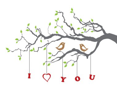 Birds in love on a tree branch clipart