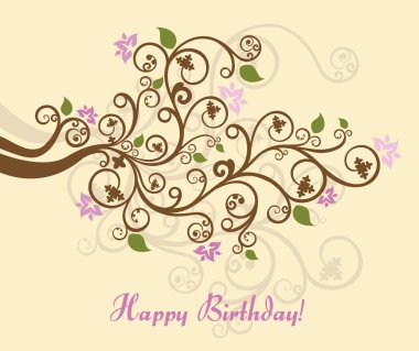 Feminine floral happy birthday card clipart