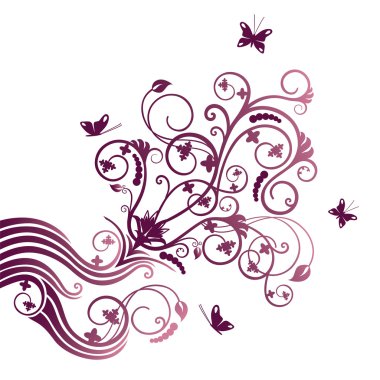 Purple flower and butterfly corner ornament clipart