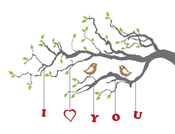 Ptaki w miłości na gałęzi drzewa — Wektor stockowy