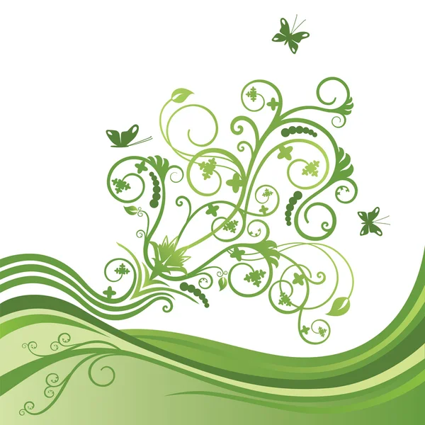 Flor elegante verde y borde de mariposa — Vector de stock