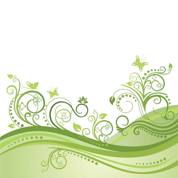 绿色春天字段、 花卉和蝴蝶緑のスプリング フィールド、花や蝶 — ストックベクタ