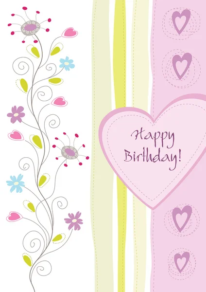 Happy birthday floral greeting card — Stock Vector