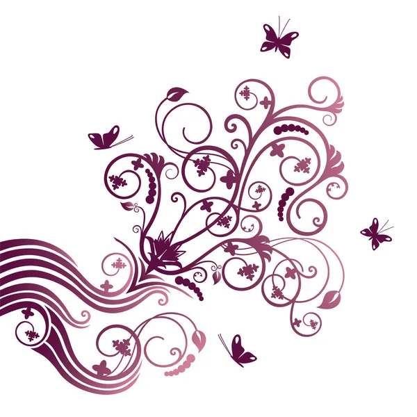 Fioletowy kwiat i motyl narożnik ornament — Wektor stockowy
