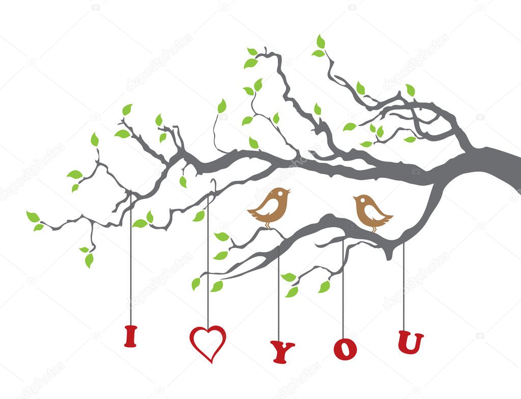 Birds in love on a tree branch