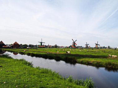 Landscape with Dutch windmills clipart