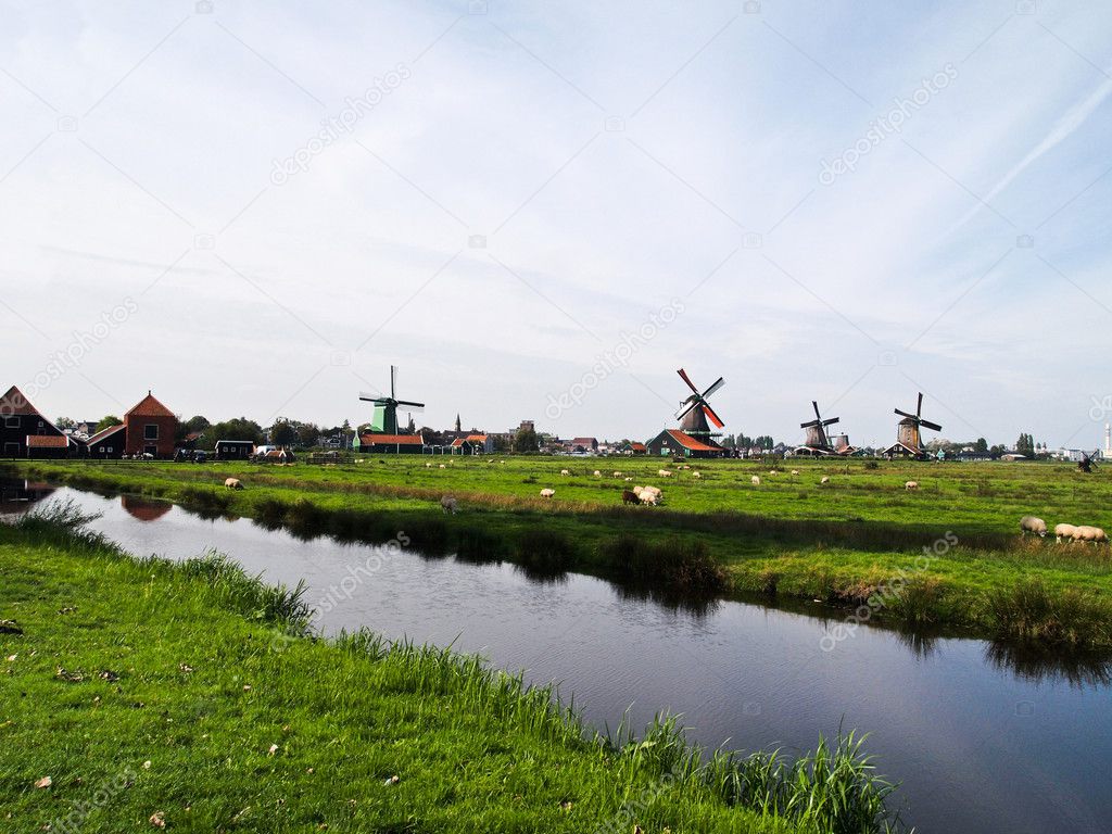 Landscape with Dutch windmills