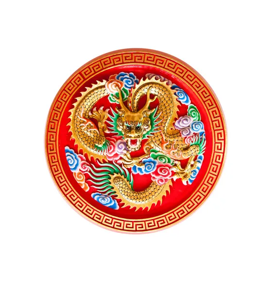 stock image Golden dragon decorated on red wood,chinese style